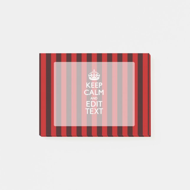 Personalised Keep Calm Your Text Red Stripes Decor Post-it Notes (Front)