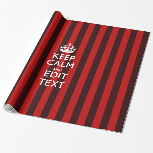 Personalised Keep Calm Your Text Red Stripes Decor Wrapping Paper (Unrolled)