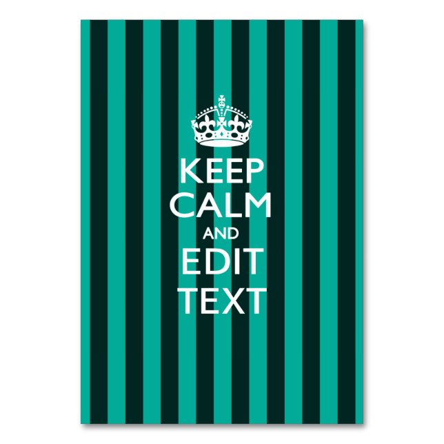 Personalised KEEP CALM Your Text Turquoise Stripes Table Number (Front)