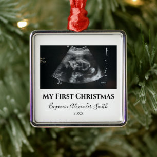 Personalised Keepsake Baby’s First Christmas Photo Metal Ornament