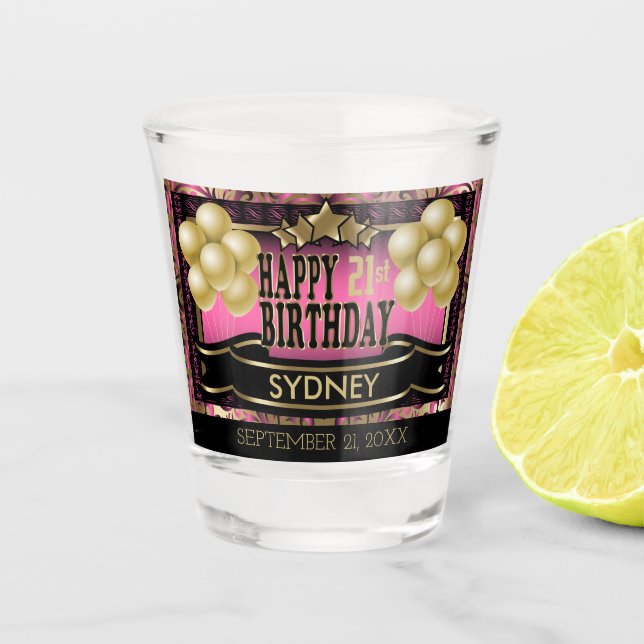 Personalised Keepsake Happy Birthday - Pink Shot Glass (Front)