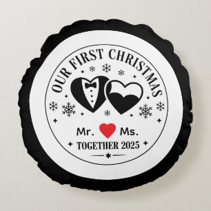 Personalised Keepsake Our First Christmas Mr & Ms Round Cushion