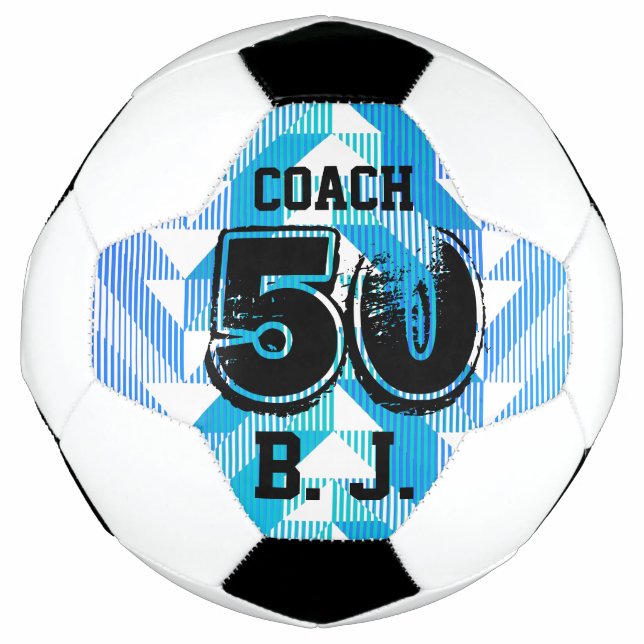 Personalised Keepsake Teal Blue Stripes Soccer Ball (Front)