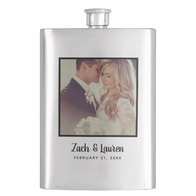 Personalised Keepsake Wedding Photo and Monogram Hip Flask (Front)