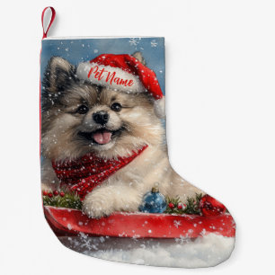 Personalised Keeshond Dog in Sledge Christmas Small Christmas Stocking