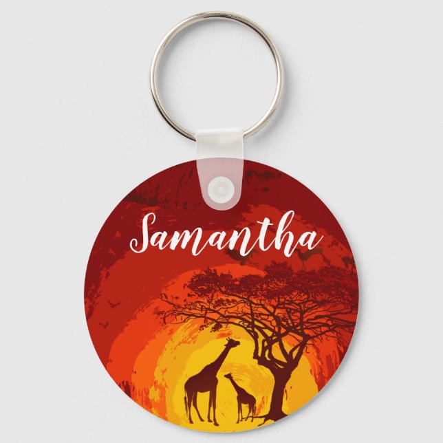 Personalised Key Chain African Safari Giraffe Suns (Front)