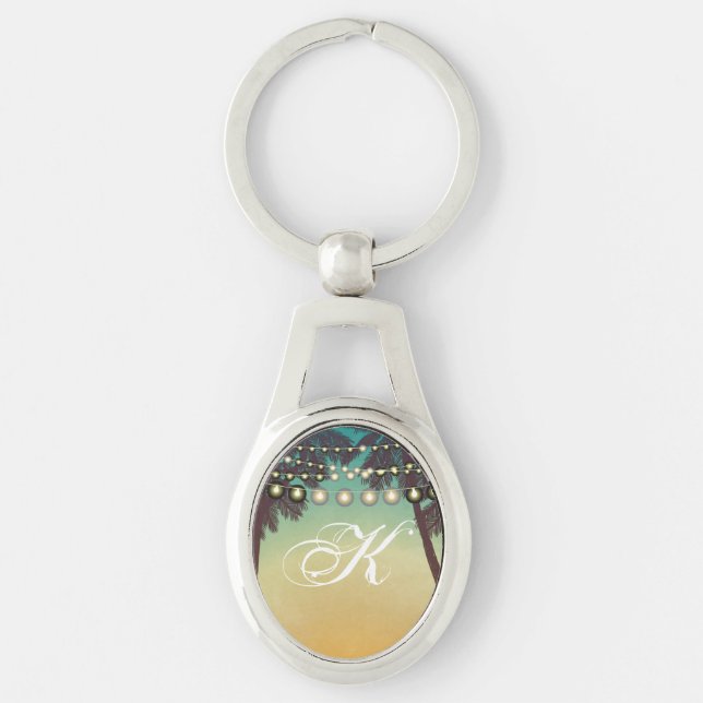 Personalised Key Chain Beach Sunset Palm Tree Stri (Front)