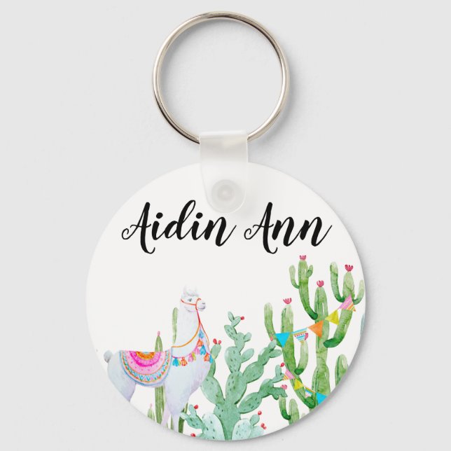 Personalised Key Chain Boho Llama Bohemian Cacti D (Front)