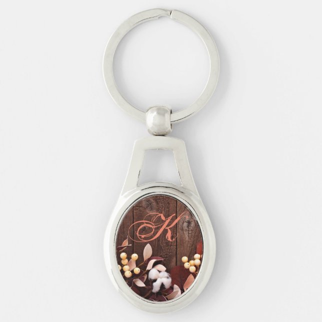 Personalised Key Chain Cotton Branch on Dark Wood (Front)