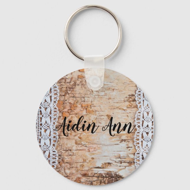 Personalised Key Chain country barn wood lace trim (Front)