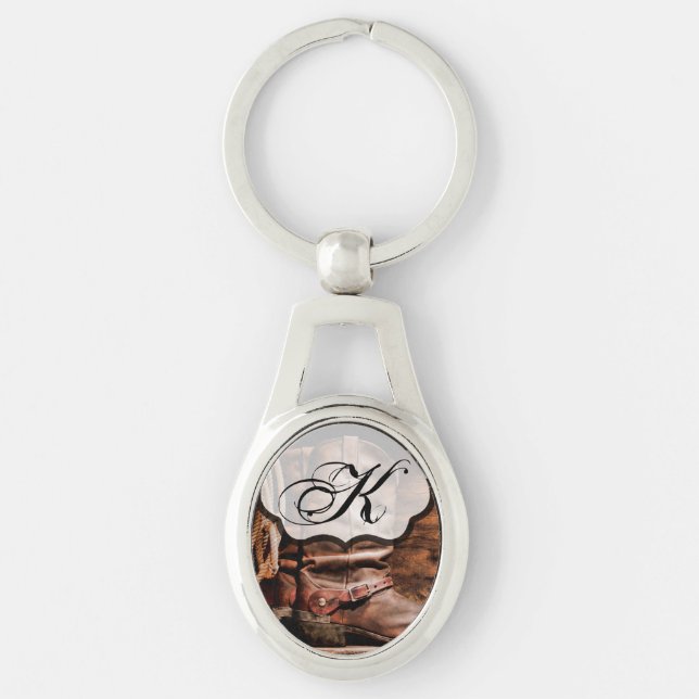 Personalised Key Chain Cowboy Boots Barn Wood Rust (Front)