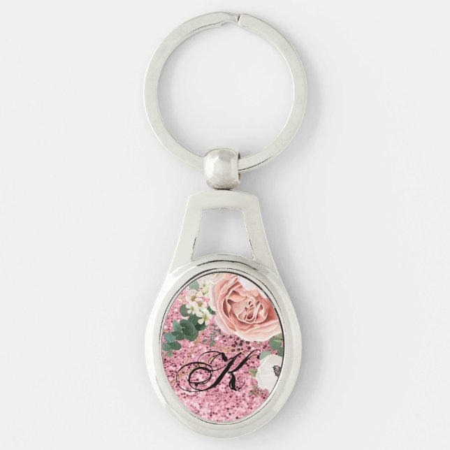 Personalised Key Chain Geometric Garden Rose Glitt (Front)