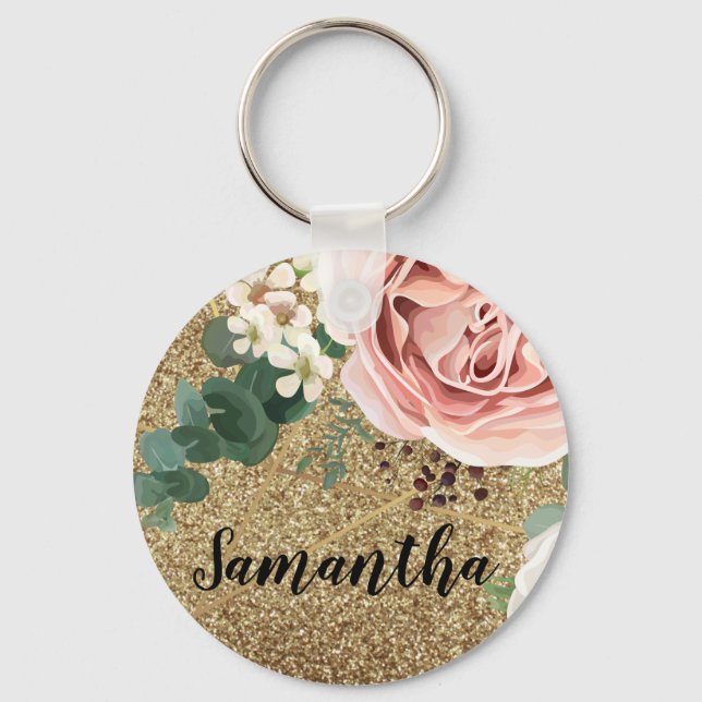 Personalised Key Chain Geometric Garden Rose Gold (Front)
