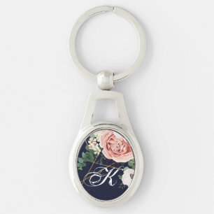 Personalised Key Chain Geometric Garden Rose Navy