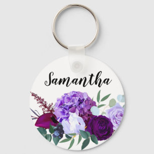 Personalised Key Chain Lavender Hibiscus on Whit
