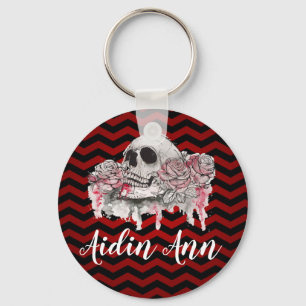 Personalised Key Chain skull Rose Gothic Chevron r