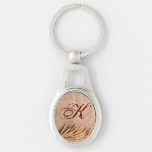 Personalised Key Chain Wheat on Burlap Sack Countr