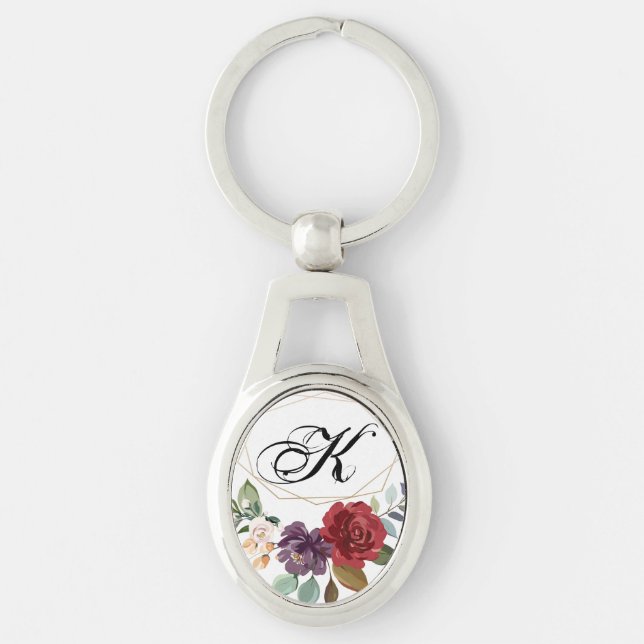 Personalised Key Chain White Roses Gold Geom (Front)
