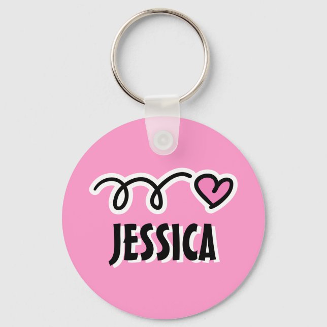 Personalised keychain for girl | Pink love heart (Front)
