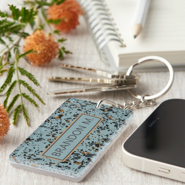 Personalised Keychain With Modern Terrazzo Pattern (Front Right)
