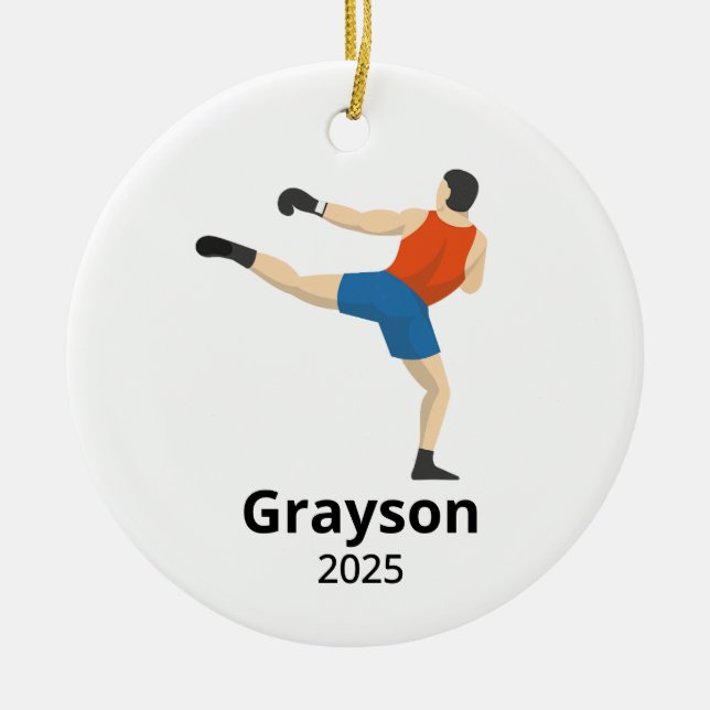 Personalised Kickboxing Christmas Ceramic Ornament (Front)