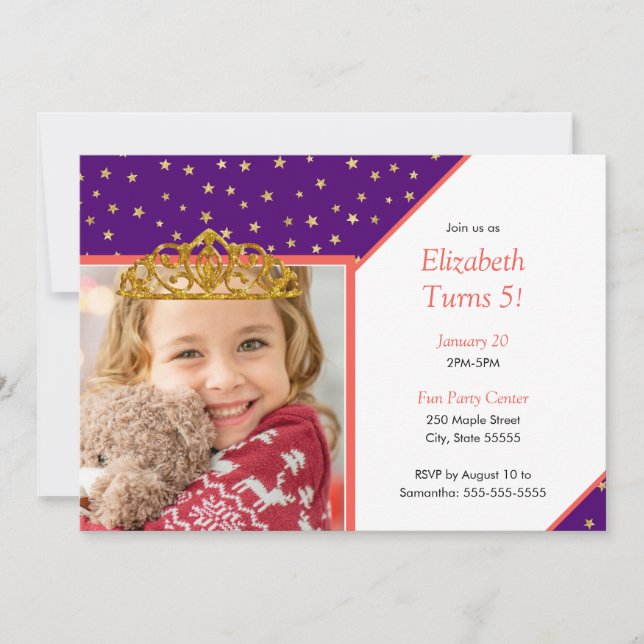 Personalised Kid Photo Happy Birthday Gold Crown Invitation (Front)