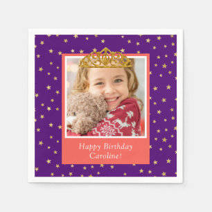Personalised Kid Photo Happy Birthday Gold Crown Napkin