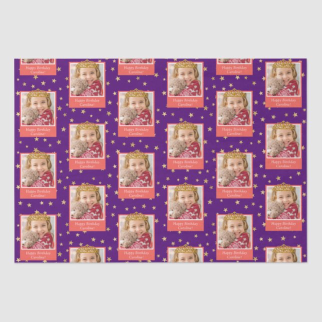 Personalised Kid Photo Happy Birthday Gold Crown Tissue Paper (Front)