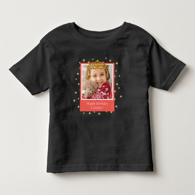 Personalised Kid Photo Happy Birthday Gold Crown Toddler T-Shirt (Front)
