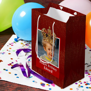Personalised Kid Photo Happy Birthday King Crown Medium Gift Bag