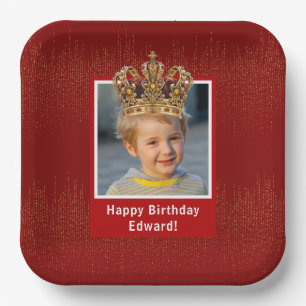 Personalised Kid Photo Happy Birthday King Crown Paper Plate
