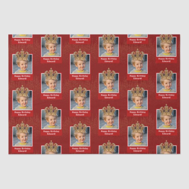 Personalised Kid Photo Happy Birthday King Crown Tissue Paper (Front)