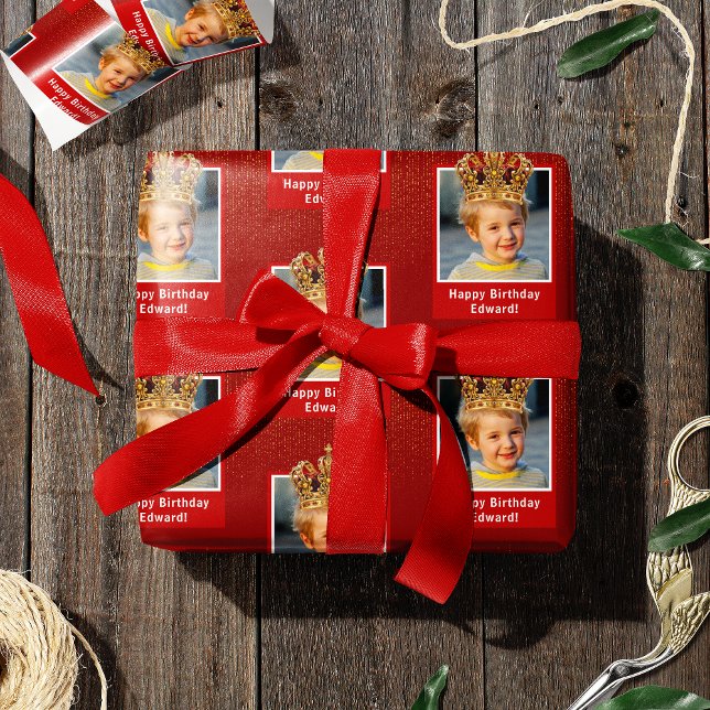 Personalised Kid Photo Happy Birthday King Crown Wrapping Paper (Creator Uploaded)