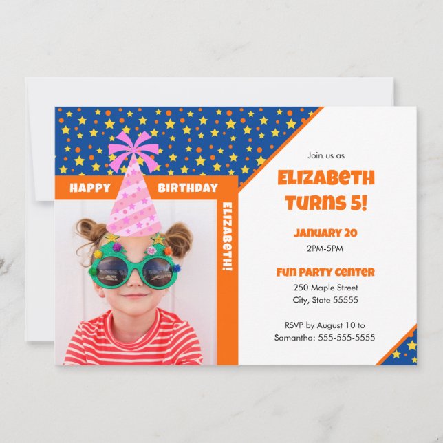 Personalised Kid Photo Happy Birthday Pink Hat v2 Invitation (Front)