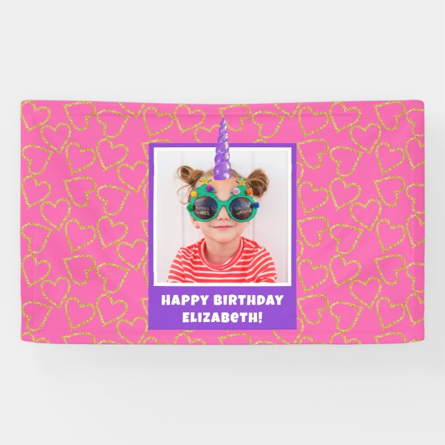 Personalised Kid Photo Happy Birthday Unicorn Banner (Horizontal)