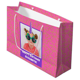 Personalised Kid Photo Happy Birthday Unicorn Large Gift Bag