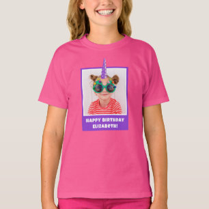 Personalised Kid Photo Happy Birthday Unicorn T-Shirt