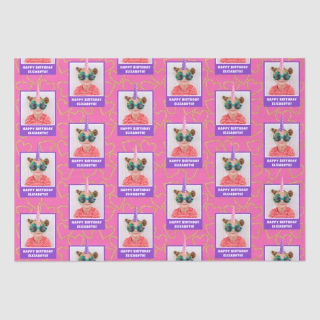 Personalised Kid Photo Happy Birthday Unicorn Tissue Paper (Front)