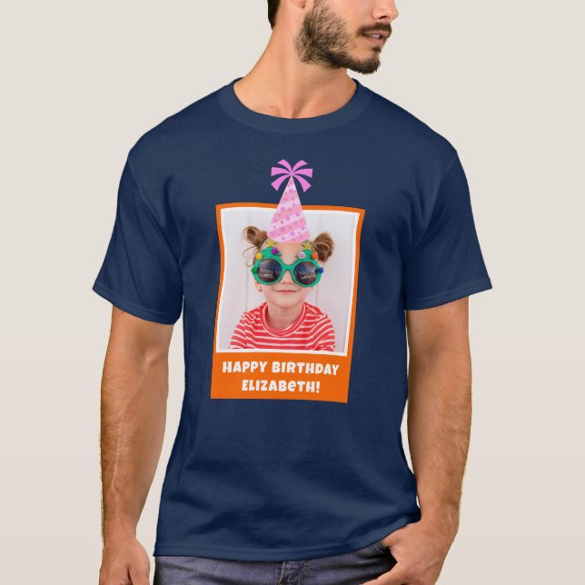 Personalised Kid Photo Happy Birthday w/ Pink Hat T-Shirt (Front)
