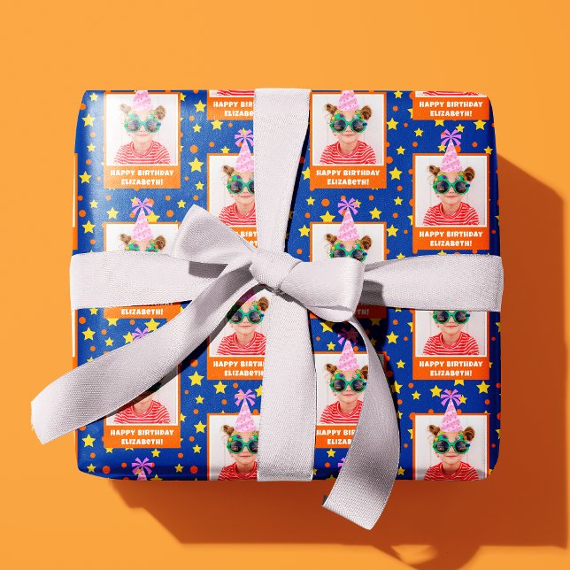 Personalised Kid Photo Happy Birthday w/ Pink Hat Wrapping Paper (Creator Uploaded)