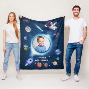 Personalised Kid Photo Name Outer Space Galaxy  Fleece Blanket