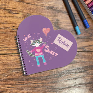 Personalised kid racoon purple notebook