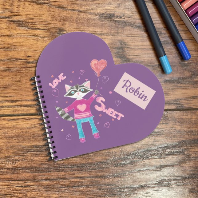 Personalised kid racoon purple notebook (Creator Uploaded)