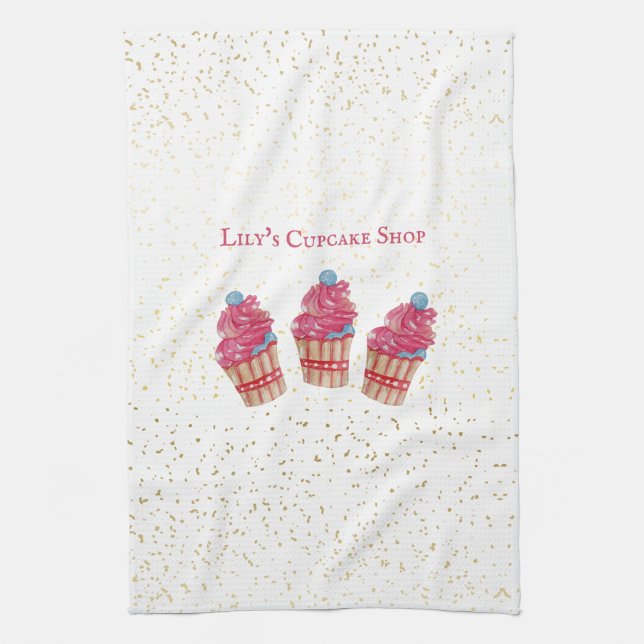 Personalised Kid’s Cupcake Shop Kitchen Towel – Cu (Vertical)