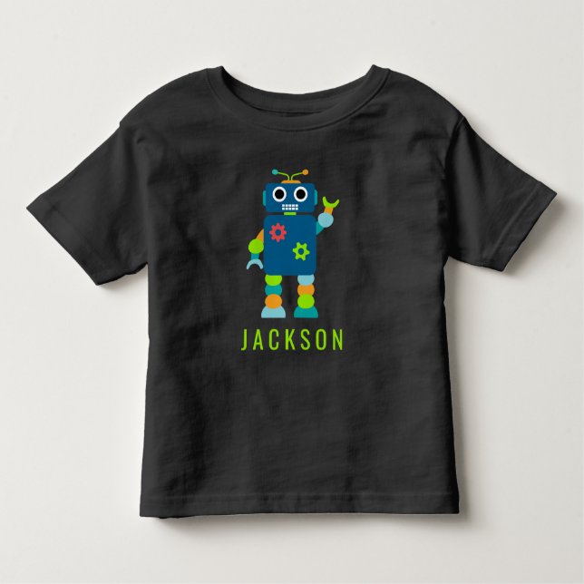 Personalised Kids Adorable Robot Boys Blue Toddler T-Shirt (Front)
