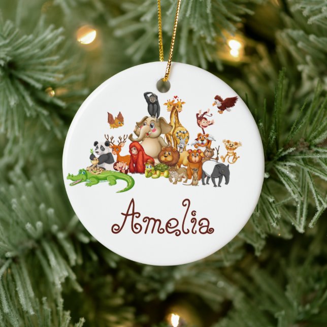 Personalised Kid's animals  Ceramic Ornament (Tree)