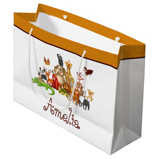 Personalised Kid's animals Large Gift Bag (Front Angled)