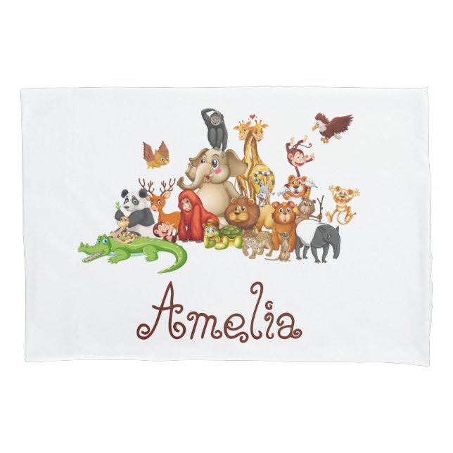 Personalised Kid's animals Square Sticker Pillowcase (Front)