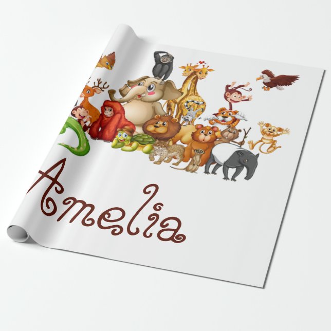 Personalised Kid's animals  Wrapping Paper (Unrolled)