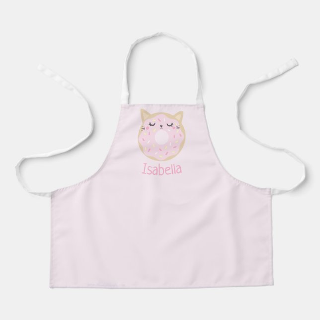 Personalised Kids Apron Cat Doughnut Baking Apron (Front)